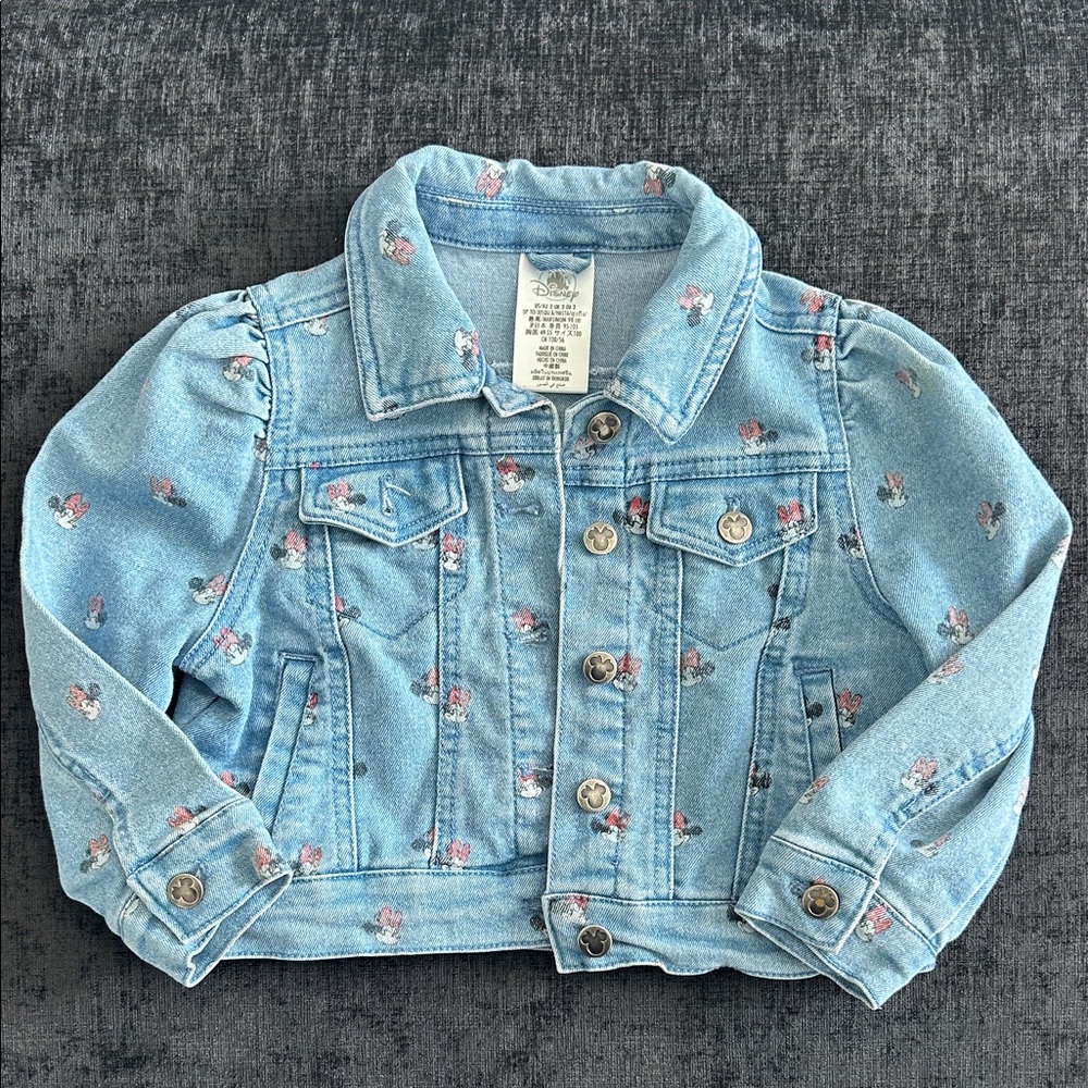 Disney 3T Light Blue Jean Jacket Stylish Minnie Mouse Print Toddler EUC